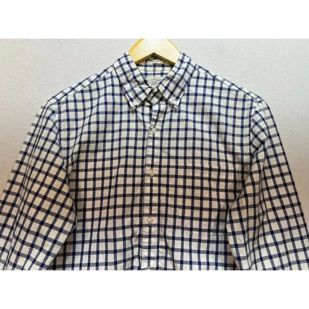 J. Crew Men's Slim Fit Button Down Shirt Long Sleeve Size S Navy White Check